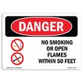 Signmission OSHA Sign, 12" Height, 18" Wide, Aluminum, No Smoking Or Open Flames Within 50 Feet, Landscape OS-DS-A-1218-L-1477